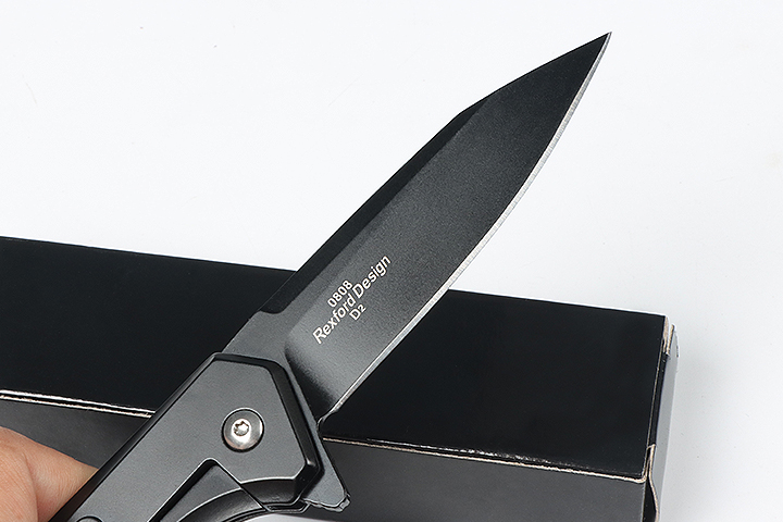 Black steel no logo blank folding camping hunting knife UD407671